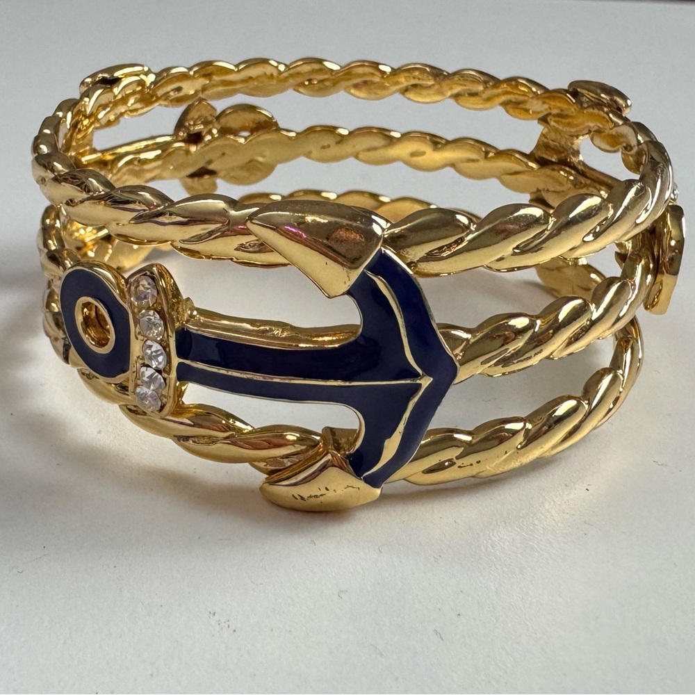 LILLY PULITZER “Sail Away” Cuff Bracelet GT Multi Color Enamel Anchors Crystals